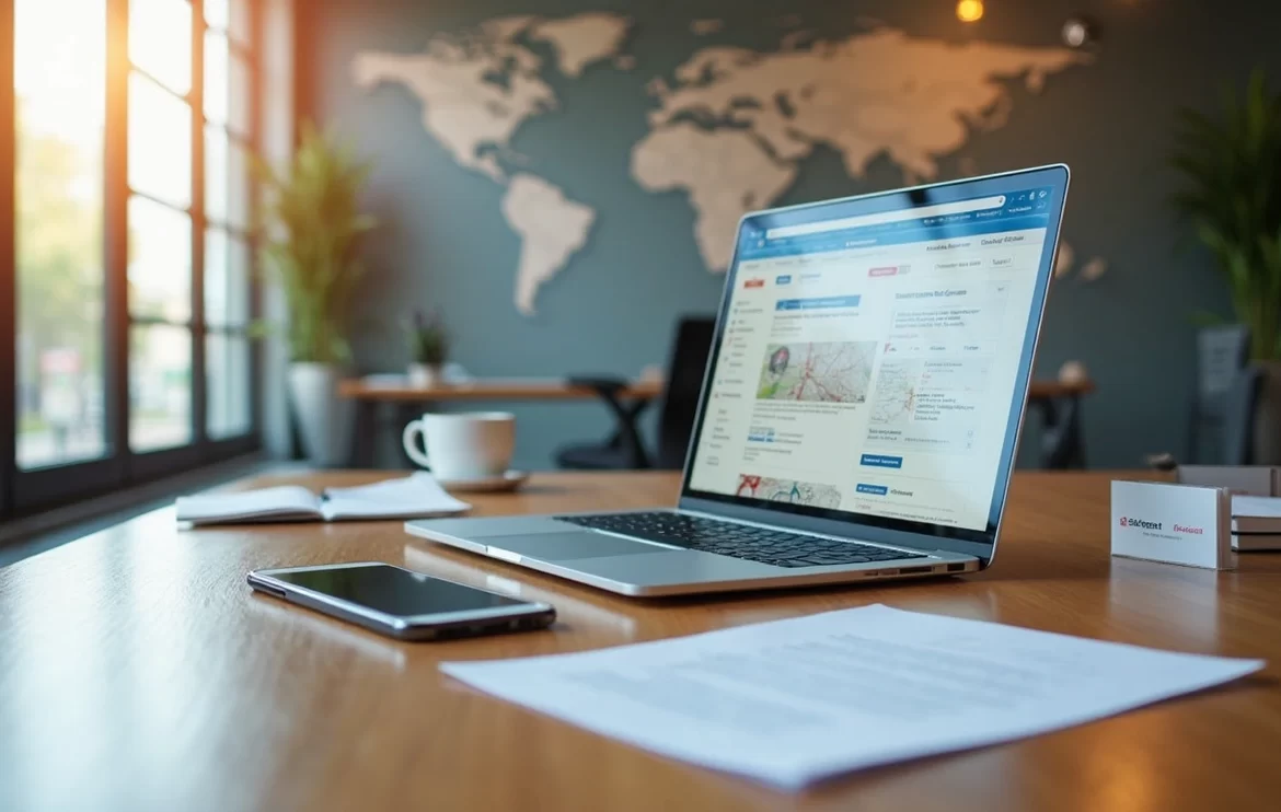 A laptop computer on a table, the display is showing local business citations where an SEO specialist has listed his client's websites.