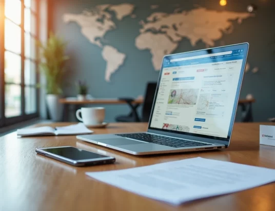 A laptop computer on a table, the display is showing local business citations where an SEO specialist has listed his client's websites.