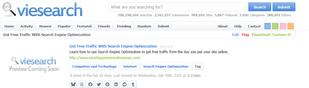 An example of niche-specific listing on Viesearch